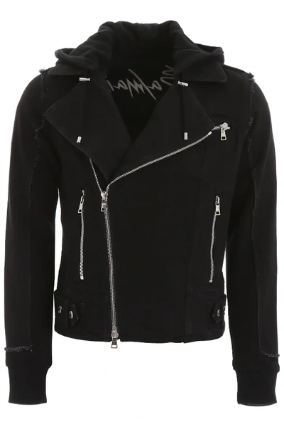 Shop Balmain Bimaterial Biker Jacket In Black