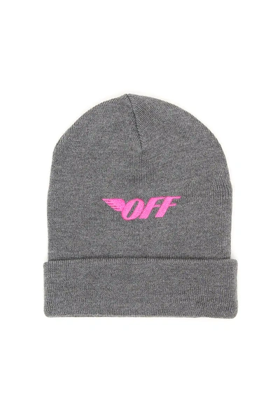 Shop Off-white Embroidered Beanie In Grey