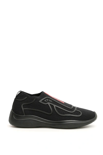 Shop Prada America's Cup Slip-on Sneakers In Black