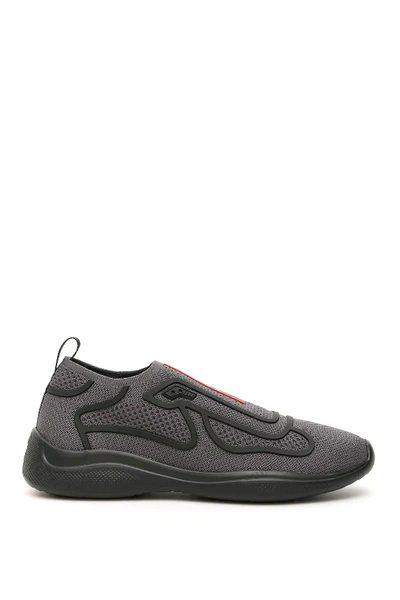 Shop Prada America's Cup Slip-on Sneakers In Grey,black