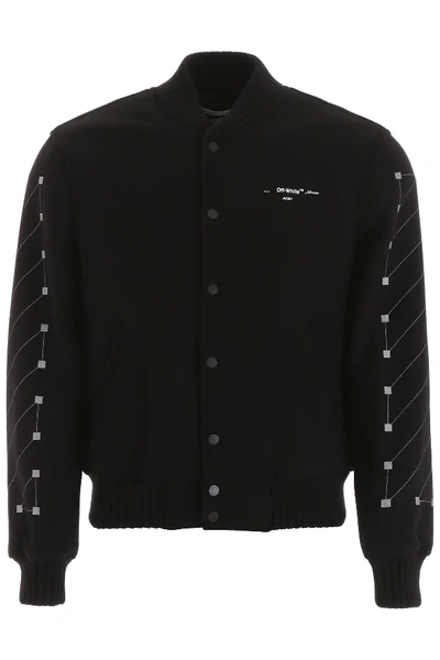 Shop Off-white Printed Varsity Jacket In Black,silver