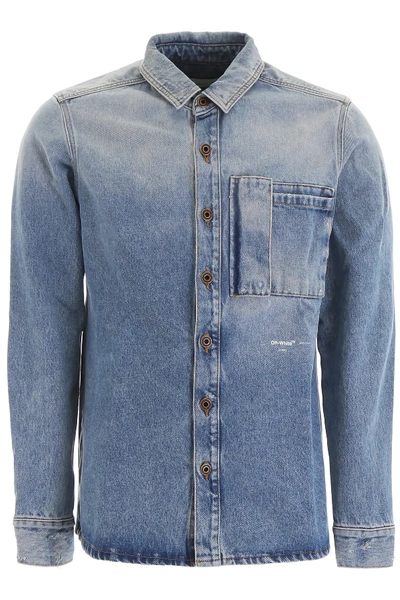 Shop Off-white Denim Shirt With Print In Blue