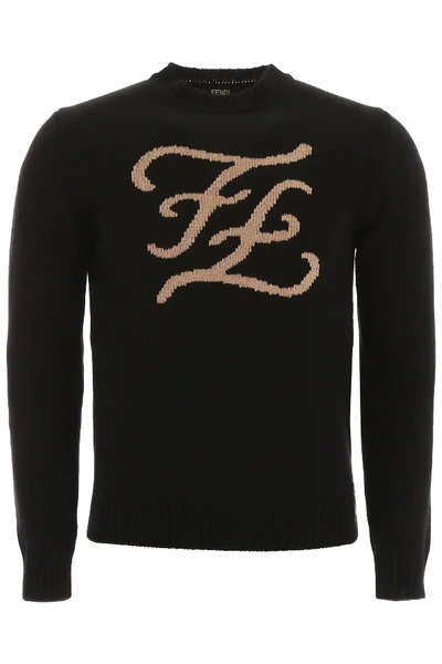 Shop Fendi Karligraphy Pullover In Black,beige