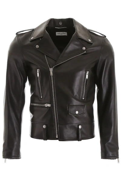Shop Saint Laurent Leather Biker Jacket In Black