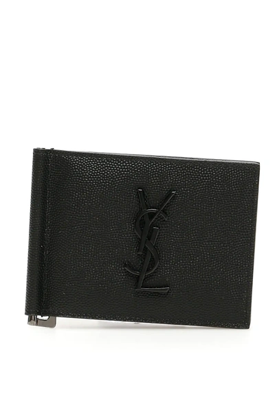 Shop Saint Laurent Monogram Money Clip Wallet In Black