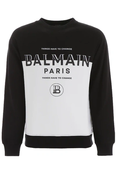 Shop Balmain Bicolor Logo Sweatshirt In White,black
