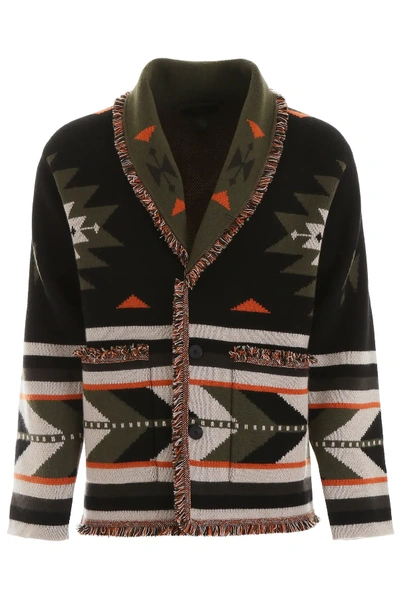 Shop Alanui Jacquard Cardigan In Green,orange,beige