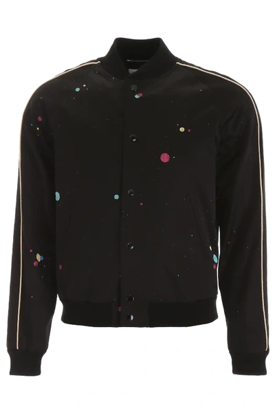 Shop Saint Laurent Galaxies Print Bomber Jacket In Black