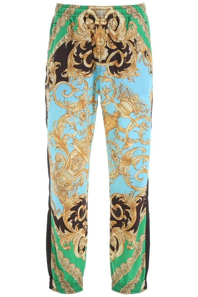 Shop Versace Gold Barocco Joggers In Black,gold,light Blue