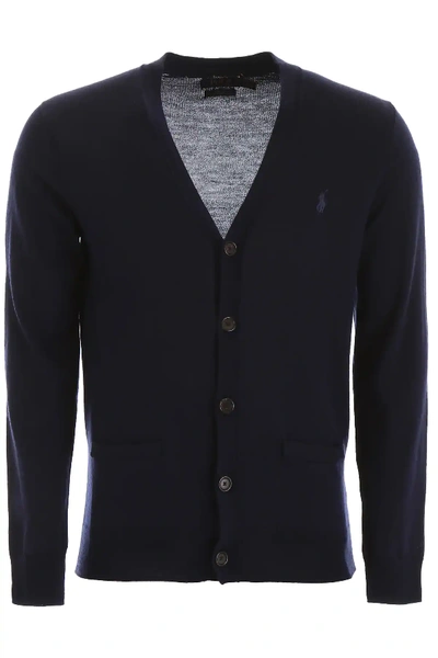 Shop Polo Ralph Lauren Cardigan With Embroidered Pony In Blue