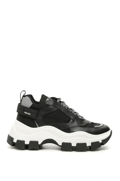 Shop Prada Pegasus Sneakers In Black,grey,white