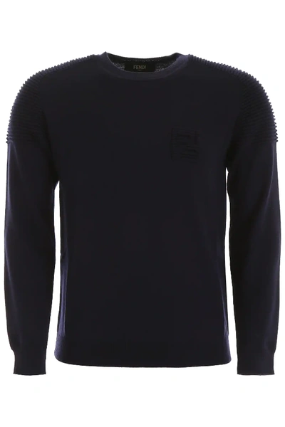 Shop Fendi Pullover With Ff Logo In Blue