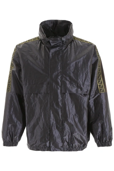 Shop Fendi Metallic Windbreaker With Ff Bands In Gold,silver,grey