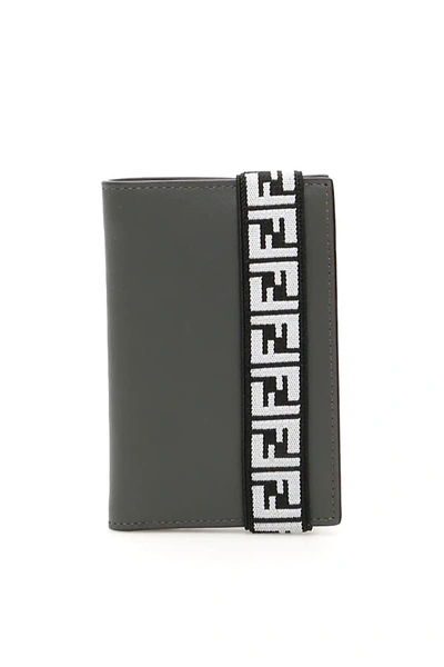 Shop Fendi Cardholder With Ff Elastic In Grey