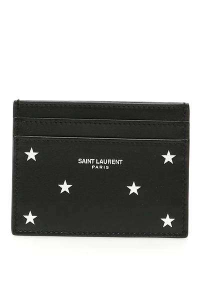 Shop Saint Laurent Stars Leather Cardholder In Black