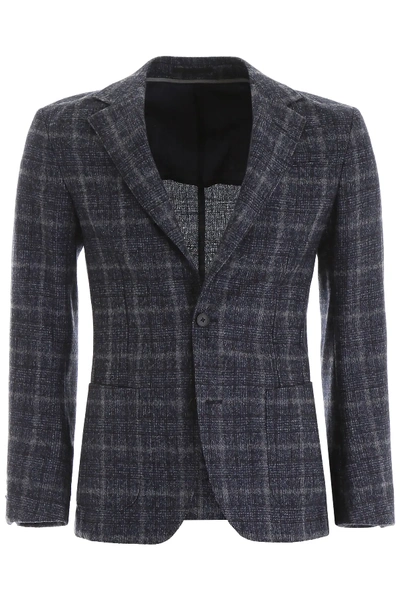 Shop Z Zegna Tartan Blazer In Blue,grey