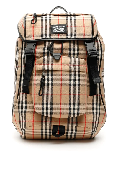Shop Burberry Check Rocky Backpack In Brown,black,red