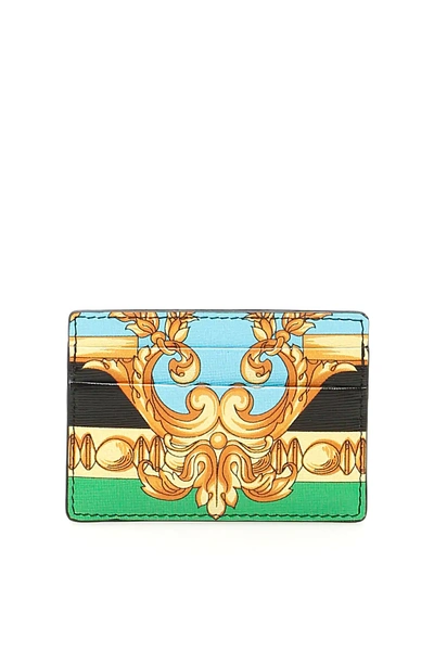 Shop Versace Barocco Homme Print Cardholder In Black,yellow,green