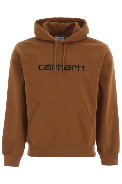 Shop Carhartt Logo Hoodie In Brown
