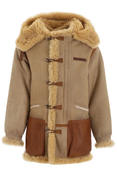 Shop Golden Goose Toru Duffle Coat In Beige,brown