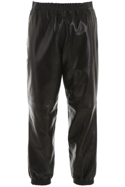Shop Burberry Leather Joggers In Black