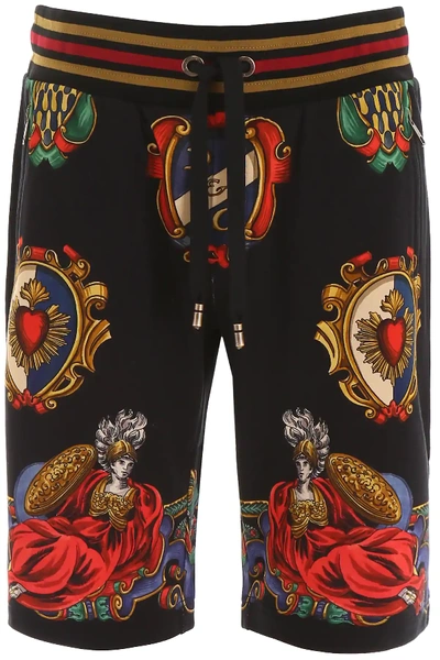 Shop Dolce & Gabbana Heraldic Print Shorts In Black,red,yellow