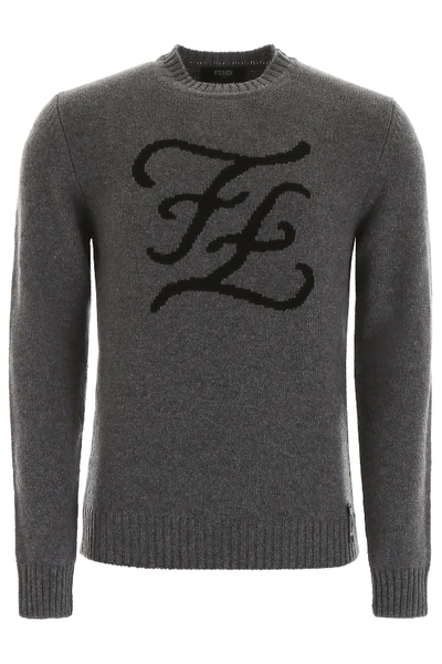 Shop Fendi Karligraphy Pullover In Grey