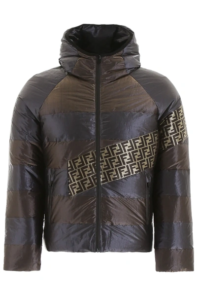 Shop Fendi Reversible Puffer Jacket In Grey,gold