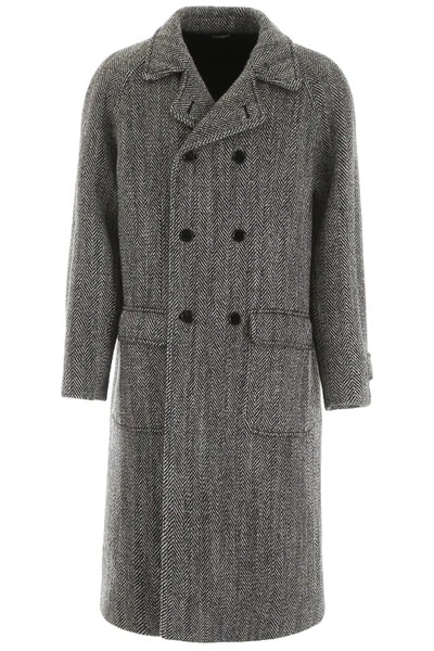 Shop Dolce & Gabbana Chevron Wool Coat In Grey,black