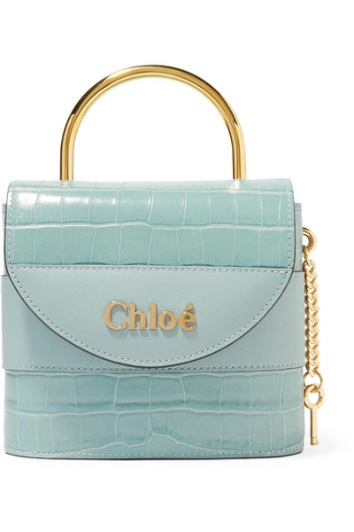 Shop Chloé Aby Lock Small Croc-effect Leather Shoulder Bag In Blue