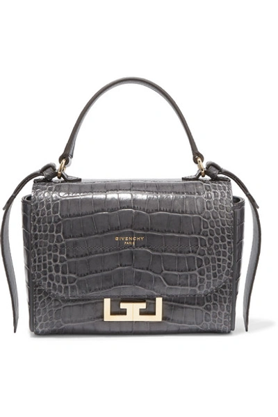 Shop Givenchy Eden Mini Croc-effect Leather Shoulder Bag In Gray