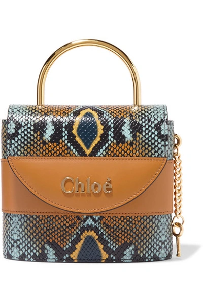 Shop Chloé Aby Lock Small Snake-effect Leather Shoulder Bag In Blue