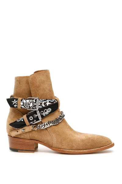 Shop Amiri Bandana Buckle Boots In Beige,black,white