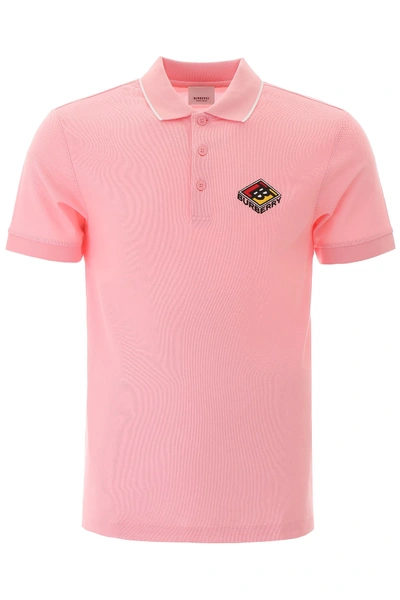 Shop Burberry Polo With Embroidered Logo In Pink