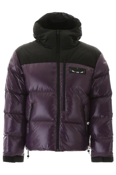 Shop Marcelo Burlon County Of Milan Color Block Puffer Jacket In Purple,black