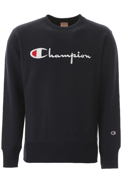 Shop Champion Logo Hoodie In Blue,white