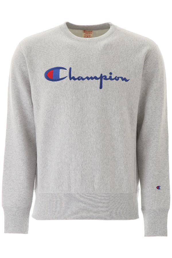 Champion Logo Hoodie In Grey,blue 