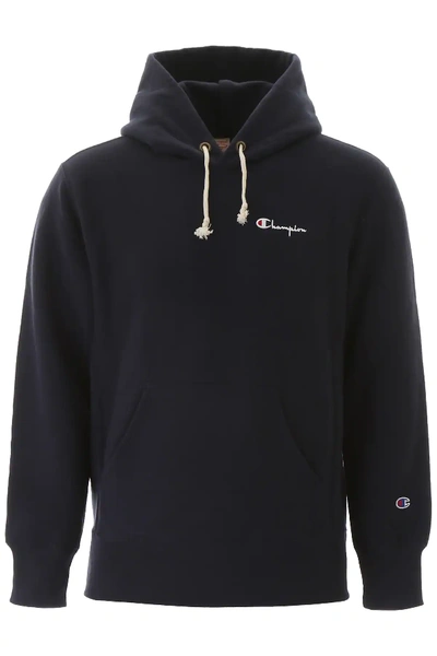 Shop Champion Hoodie With Embroidered Logo In Blue