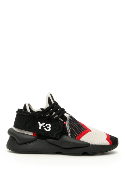 Shop Y-3 Knit Kaiwa Sneakers In White,black,red