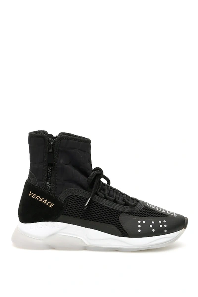 Shop Versace Cross Chainer Sneakers In Black,white