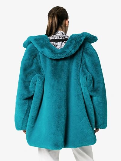 Shop Balenciaga Oversized Faux Fur Coat In Blue