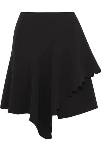 Shop Chloé Asymmetric Scalloped Crepe Mini Skirt In Black