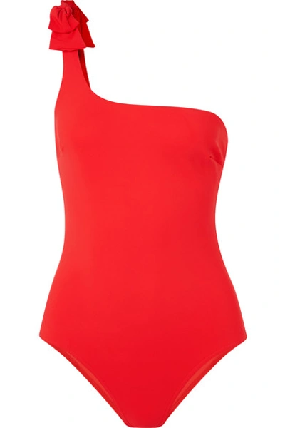 Shop Zimmermann Zinnia Bow-detailed One-shoulder Swimsuit In Red