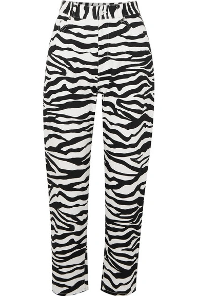 Shop Attico Cropped Zebra-print High-rise Tapered Jeans In Zebra Print