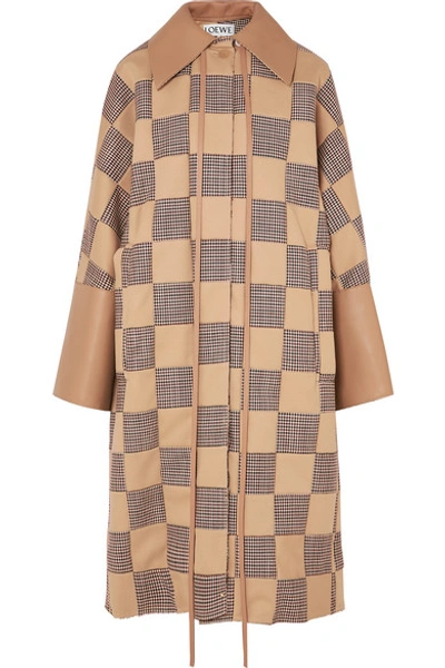 Shop Loewe Oversized Patchwork Houndstooth Cotton And Leather Coat In Beige