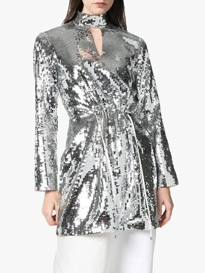 Shop Tibi Avril Sequin Mini Dress In Silver