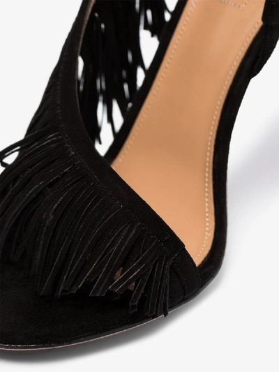 Shop Aquazzura Wild Fringe 105 Suede Sandals In Black