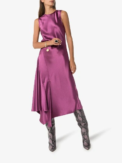 Shop Sies Marjan Vanessa Asymmetric Satin Midi Dress In Pink