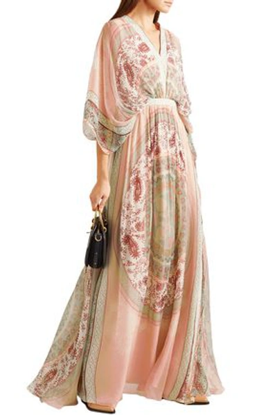 Shop Chloé Woman Printed Silk-crepon Maxi Dress Blush