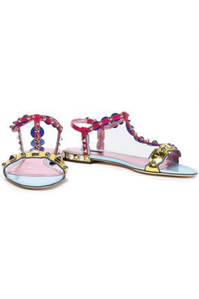 Shop Dolce & Gabbana Embellished Metallic Patent-leather Sandals In Multicolor